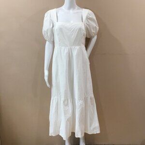 ASTR The Label Women Size L Puff Short Sleeve White  Tiered Midi Dress New